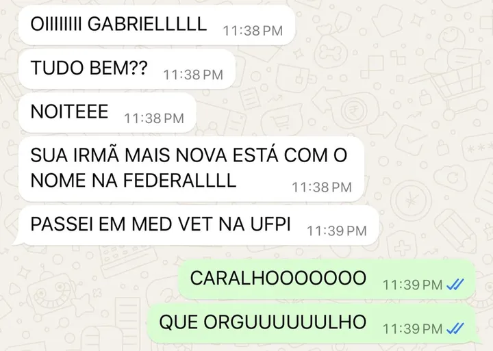 Mensagem real de aluna aprovada em Medicina Veterinária na UFPI